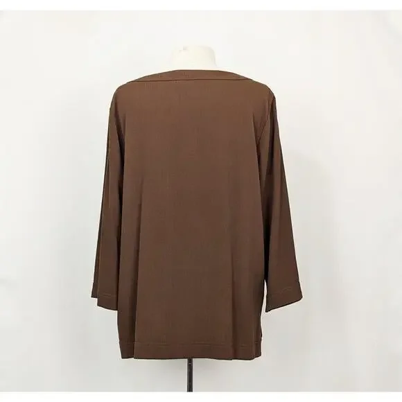 Linea Louis Dell'Olio Top Peasant Brown Pebbled Gauze Pocket Shirt Misses Size L - Picture 5 of 8